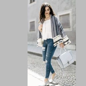NEW ZARA Fringe Crochet Kimono Jacket Sz M
